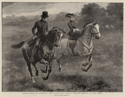 Šťastné dny ve Windsoru, královna a princ choť na koni v parku od Gordon Frederick Browne