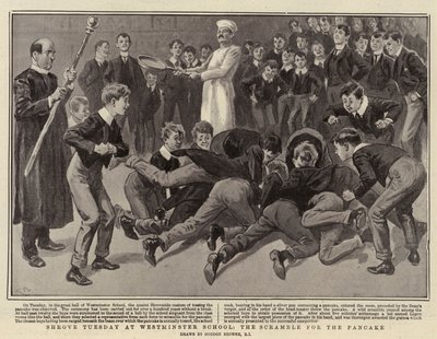 Masopustní úterý ve Westminsterské škole, tahanice o palačinku od Gordon Frederick Browne