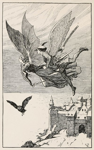 Cestující letěl za ní, z Pohádek od Hanse Andersona, hospoda 1919 (rytina) od Gordon Frederick Browne