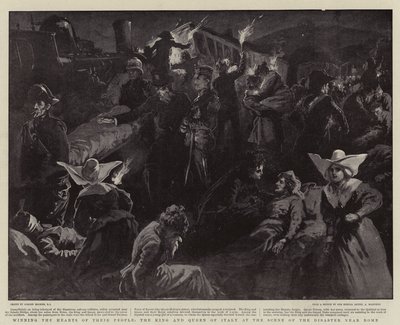 Získání srdcí svého lidu, král a královna Itálie na místě neštěstí poblíž Říma od Gordon Frederick Browne