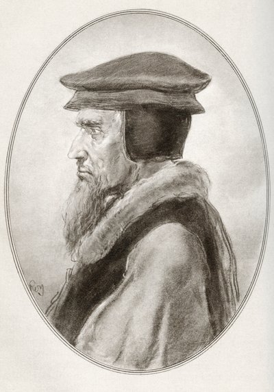 John Calvin, narozen jako Jehan Cauvin, z Živé biografie náboženských vůdců od Gordon Ross