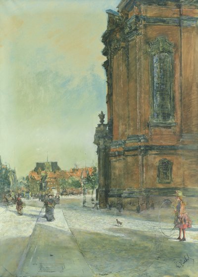 Pouliční scéna poblíž kostela St. Michaels v Hamburku od Gotthardt Johann Kuehl