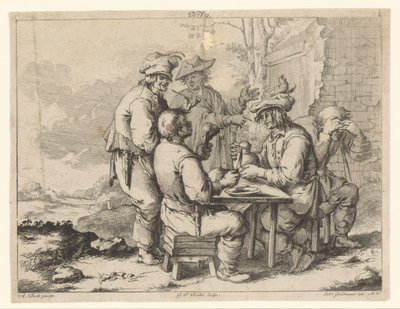 Pět farmářů u stolu pod širým nebem Venkovská pohoda (název série) od Gottlieb Friedrich Riedel