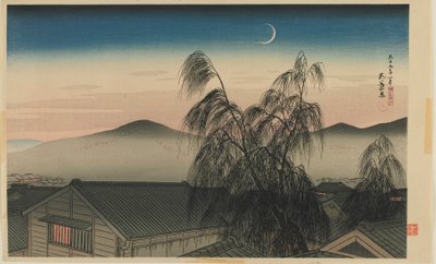 Večerní měsíc v Kobe (Kobe no yoizuki) éra Taisho, leden 1920 (barevný dřevořez) od Goyo Hashiguchi