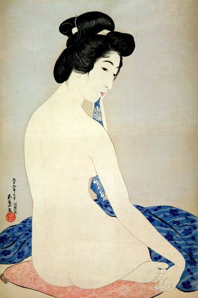 Žena po koupeli, vydalo nakladatelství Shosaburo Watanabe, 1920, (barevný dřevořez) od Goyo Hashiguchi