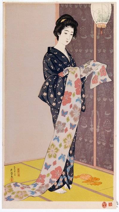 Mladá žena v letním kimonu, 1920 od Goyo Hashiguchi