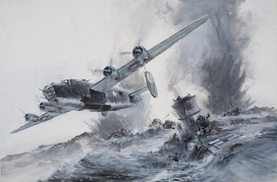 Potopení lodi Laconia v roce 1942 (kvaš na papíře) od Graham Coton