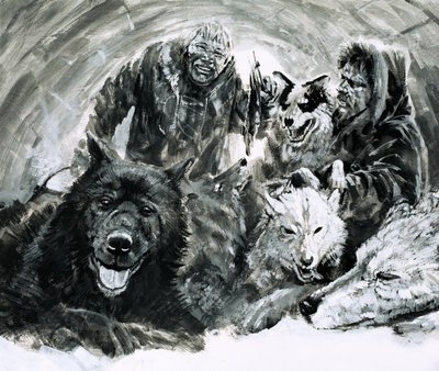 Vilhjalmar Stefansson objevil blonďaté Eskymáky (kvaš na papíře) od Graham Coton