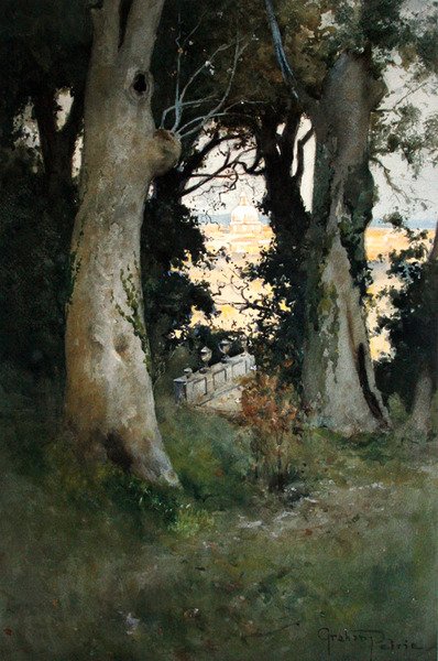 Corsini Gardens, Řím (akvarel a tělová barva na papíře) od Graham Petrie