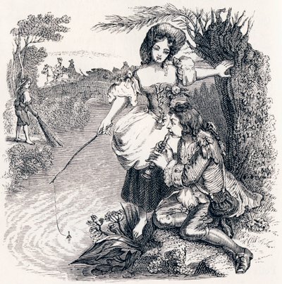 Ryby a ovčák, který hraje na flétnu - Bajky od La Fontaine od Grandville