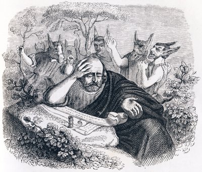 Demokrat (460-370 př. Kr.). a Abderitany. (Dopis od Hippokrata) - Bajky od La Fontaina od Grandville