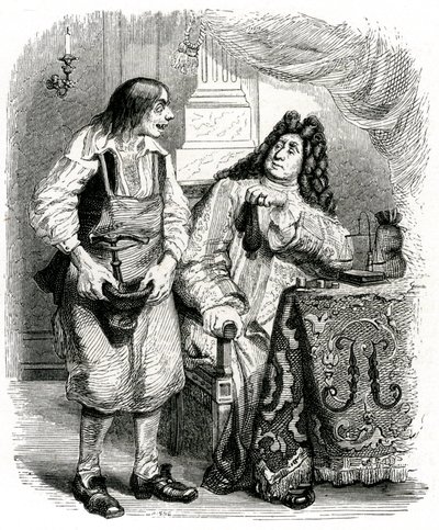 Der Schuster und der Finanzier: Fabel von La Fontaine, illustriert von Grandville. von Grandville (1803-47)