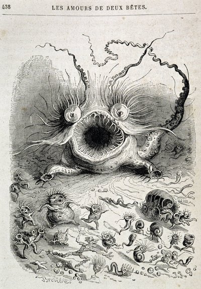 Les amours de deux beêtes (zkurvené monstrum) - v „“Zvířata, která si sami namalovali: soukromý a veřejný život zvířat““ od Grandville, kapitola Honoré de Balzac, ed. Hetzel od Grandville