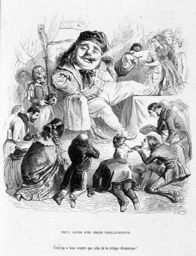 Výsměch moci dramatického kritika. Karikatura v knize "Jérôme Paturot hledá společenské postavení" od Louise Reybauda od Grandville