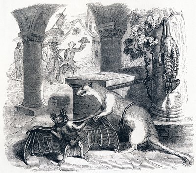 Netopýr a dvě lasičky - Bajky od La Fontaine od Grandville