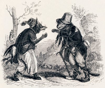 Kočka a liška (Le chat et le renard) - Bajky od La Fontaina od Grandville