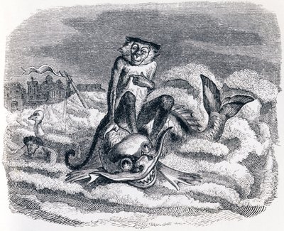 Osel a delfín (Le singe et le dauphin) - Bajky od La Fontaina od Grandville