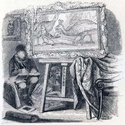Sojka zdobí paví pera (Le geai pare des plumes du paon) - Bajky od La Fontaine od Grandville