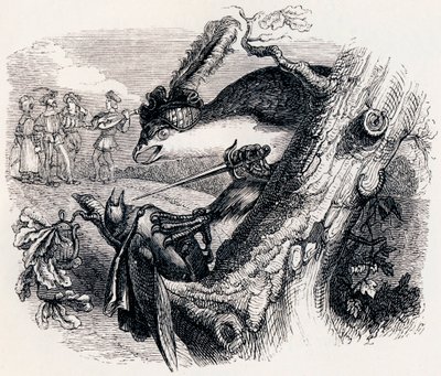 Drak a slavík (Le milan et le rossignol) - Bajky od La Fontaine od Grandville