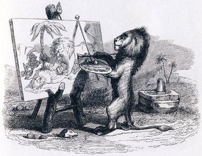 Lev zabitý mužem - Fables by La Fontaine od Grandville