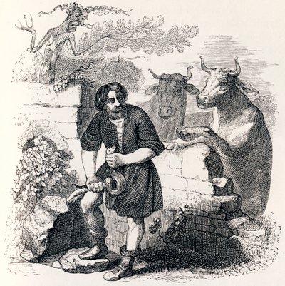 Muž a had - Bajky od La Fontaina od Grandville