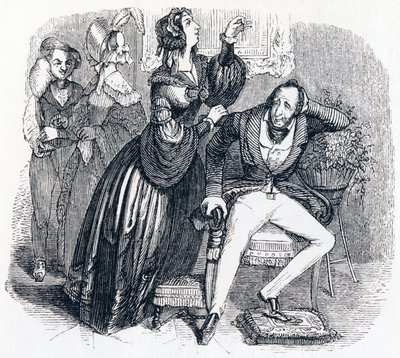 Muž středního věku a jeho dvě milenky - Fables od La Fontaine od Grandville