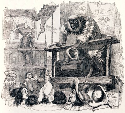 Opice a levhart (Le singe et le leopard) - Bajky od La Fontaine od Grandville
