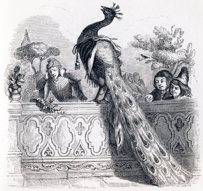 Páv si stěžuje Juno - Bajky od La Fontaine od Grandville