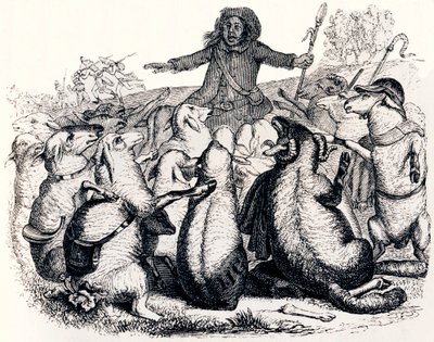 Pastýř a jeho stádo - Bajky od La Fontaina od Grandville