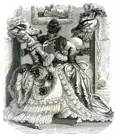 Die zwei Ziegen: Fabel von La Fontaine von Grandville (1803-47)