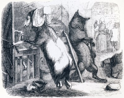 Vlk, koza a kůzlátko - Bajky od La Fontaina od Grandville