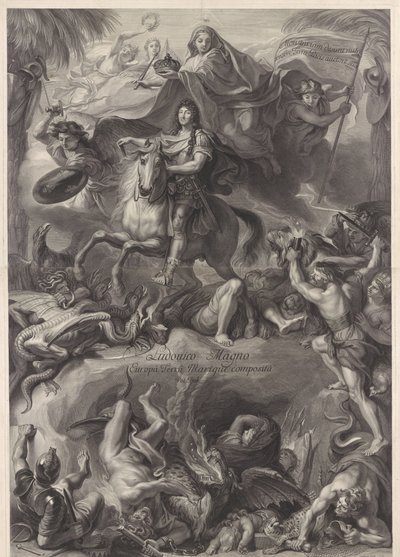 Alegorický jezdecký portrét Ludvíka XIV., francouzského krále od Gérard Edelinck