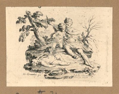 Amor s Amorem sníst srdce chlapce, které vystřihla od Gravelot