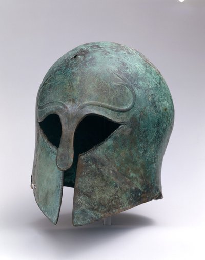 Bronzová archaická přilba korintského typu, cca 600-575 př.nl (bronzová) od Greek