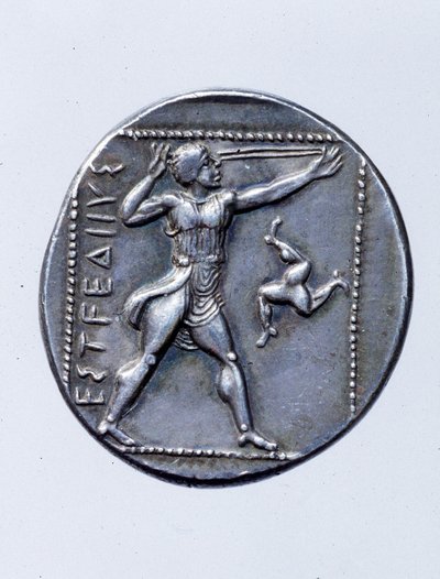 Mince zobrazující střelce z praku (stříbrná) od Greek