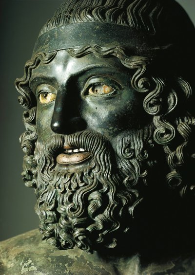 Detail hlavy sochy A aneb Mladší z Riace Bronzové (bronz) př. Kr od Greek