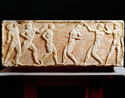 Greek Civilization, Stele depicting athletes at gymnasium, From Kerameikos necropolis in Athens, Greece, 510 BC od Greek