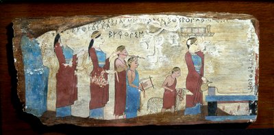 Řecká antiquitis: oběť beránka. Barva na dřevo ze Sicyonu v Korintském zálivu. 6. století před naším letopočtem. Athény, Národní archeologické muzeum od Greek