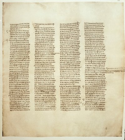 Strana evangelia svatého Jana. Řecký kodex je známý jako Codex Sinaiticus mezi 330 a 350. Londýnská biblická společnost od Greek