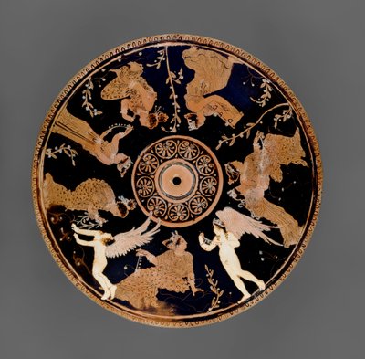 Pyxis v podkrovní červené postavě, detail víka zdobený ženami držícími žetony lásky a náhrdelníky, v blízkosti Medidias Painter (keramika) od Greek School