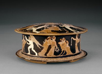 Půdní červenofigurová pyxis zdobená ženami a eroty nebo amorky, blízká malíři Meidias, konec 5. století př. n. l. (keramika) od Greek School