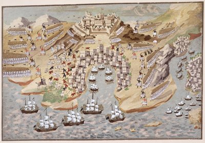 Pohled z ptačí perspektivy na západní Řecko se středem na Vonitsa, z obrazové historie řecké války za nezávislost od Greek School