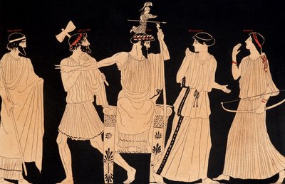 Zrození Athény vycházející z hlavy Jupitera (Zeus), obraz nalezený ve Vulci, ed. 20. století. od Greek School