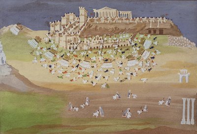 První bitva u Atén v roce 1826, z obrazové historie řecké války za nezávislost od Greek School