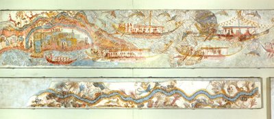 Námořní výpravy a říční krajina, freska Akrotiri, Thera (dnes Santorini), Řecko, minojská civilizace od Greek School