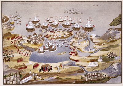 Obléhání a námořní bitva, deska 13 z Obrazové historie řecké války za nezávislost od generála Makryjannise od Greek School