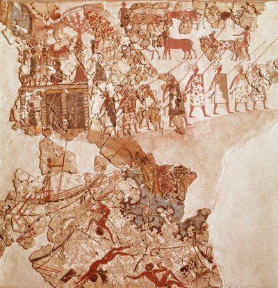 Smrt Libyjců, freska Akrotiri, Thera (dnes Santorini) (Řecko), minojská civilizace od Greek School
