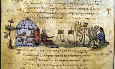 Lov ptáků na zavolání. Řecký rukopis Oppianus De Venatione od Greek School
