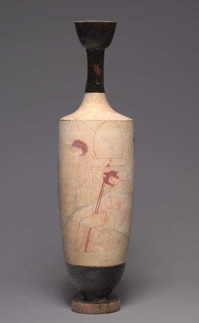 Bílo-zemní Lekythos (pohřební džbán na olej), asi 420 př. n. l. (malovaná terakota) od Greek School