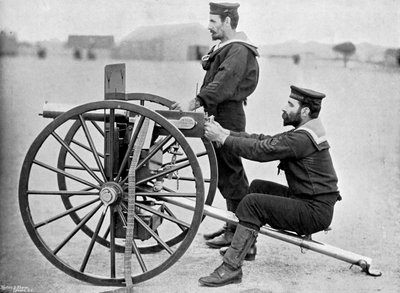 Cvičení se zbraní Royal Navy Maxim na ostrově Whale, Portsmouth, Hampshire, 1896. od Gregory and Co
